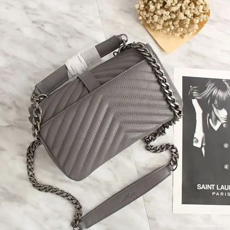 CHEAP Laurent Classic Saint Medium Chain Grey College In Bag Silver Matelasse Leather 0412